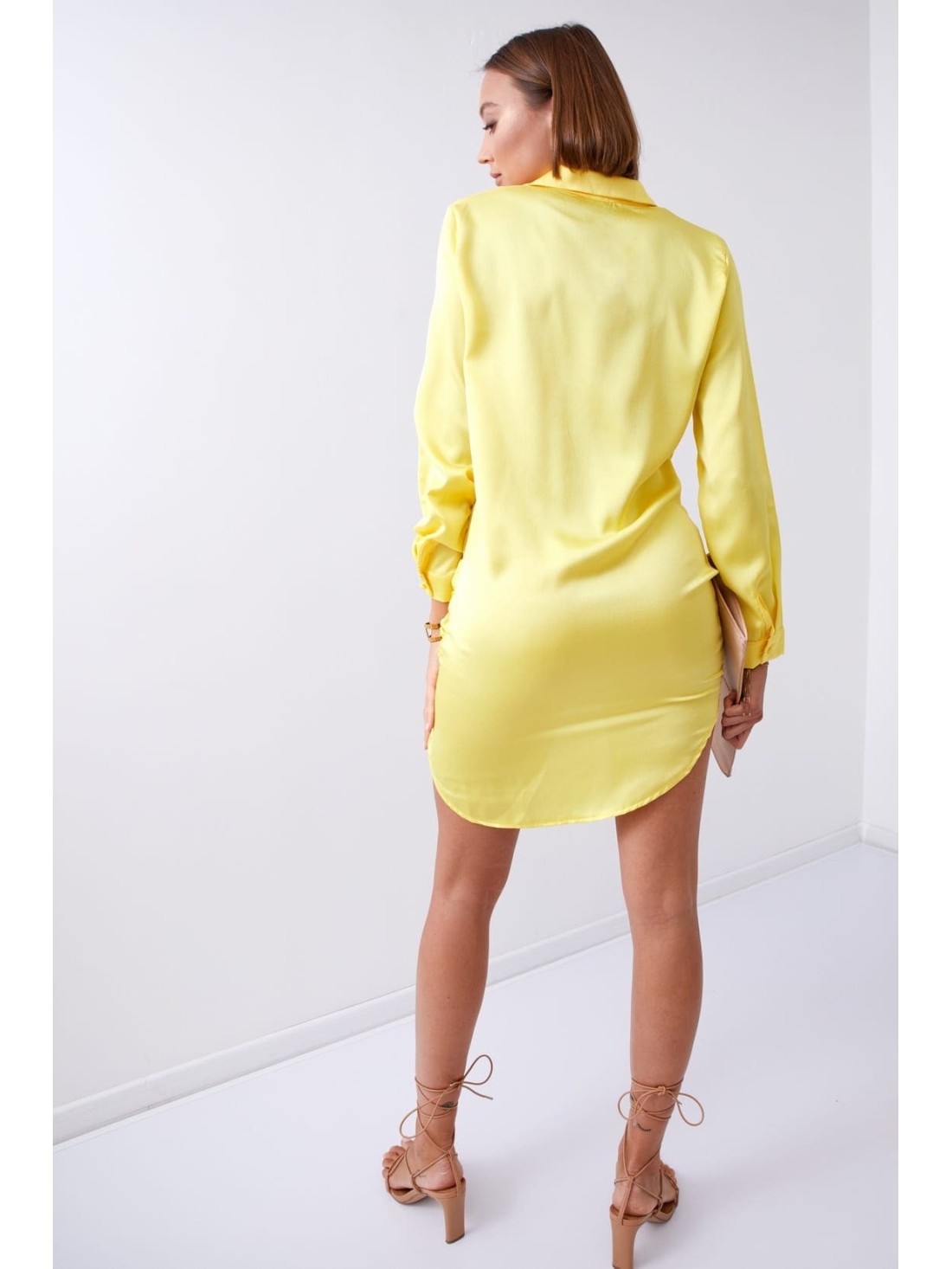 Yellow shirt dress with ruffles FG641 - Online store - Boutique